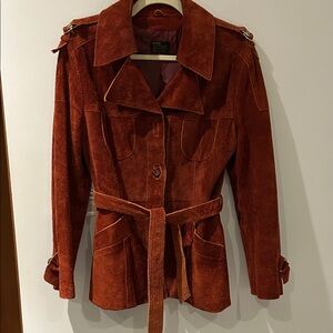 Vintage Suede Belted Jacket- Rust red- small/medium